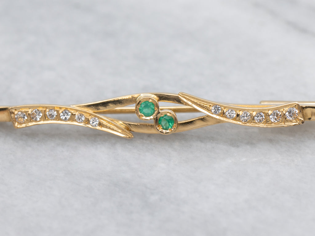 Vintage 800 Gold Green Onyx and Synthetic Spinel Bar Pin
