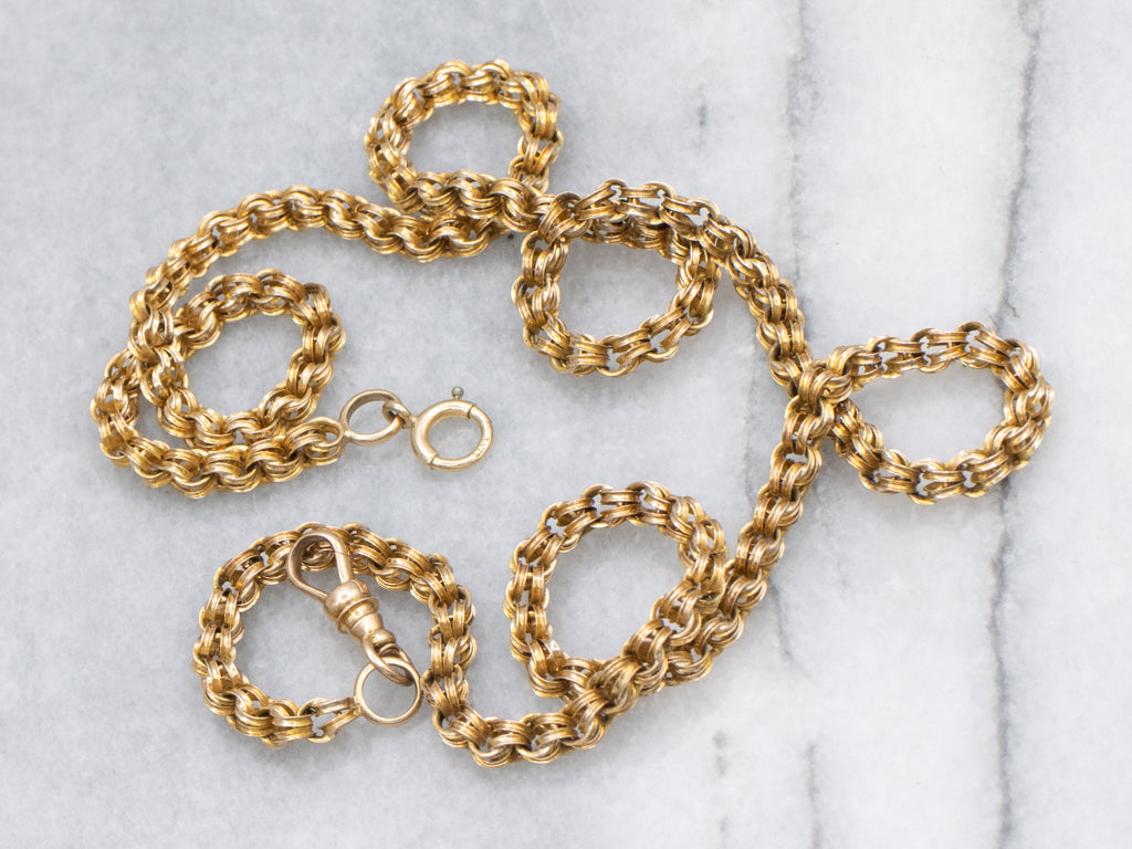 Antique Yellow Gold Rolo-Link Chain with Dog Clip Clasp