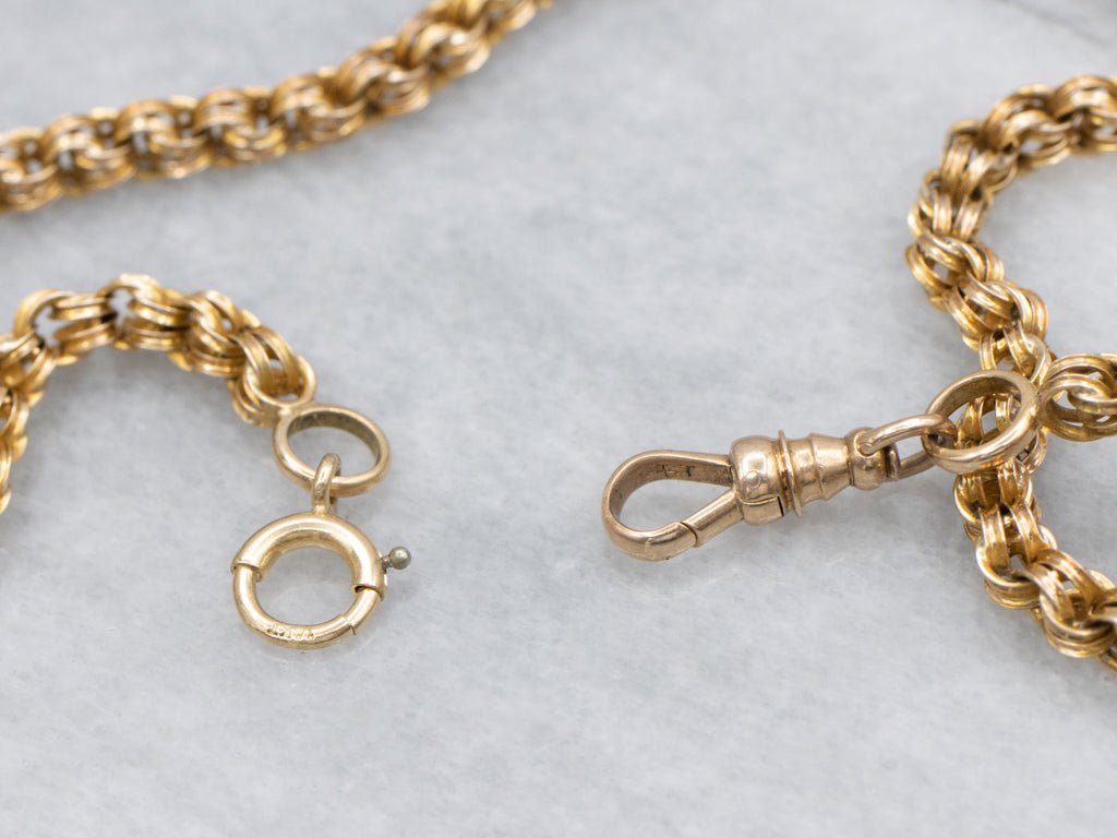 Antique Yellow Gold Rolo-Link Chain with Dog Clip Clasp