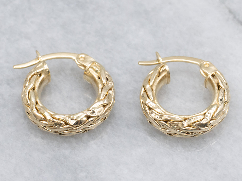 Braided Yellow Gold Hoop Earrings