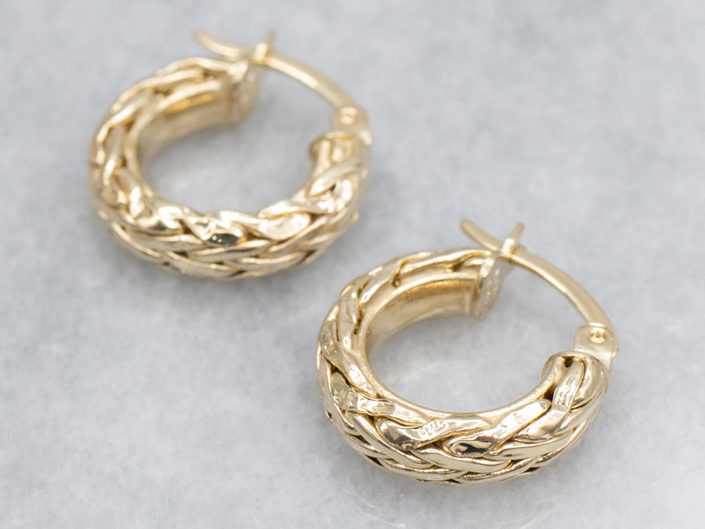 Braided Yellow Gold Hoop Earrings