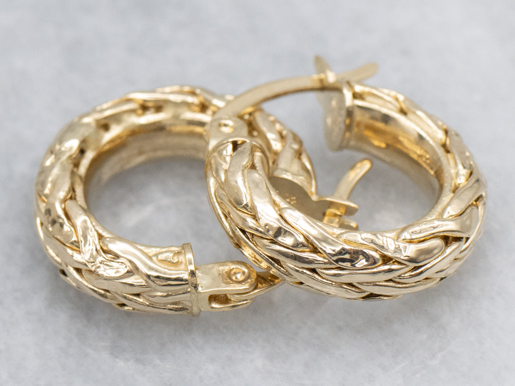 Braided Yellow Gold Hoop Earrings