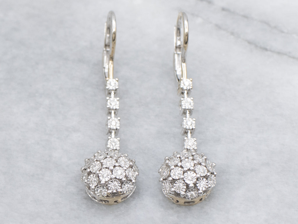 Diamond Cluster White Gold Sparkling Drop Earrings
