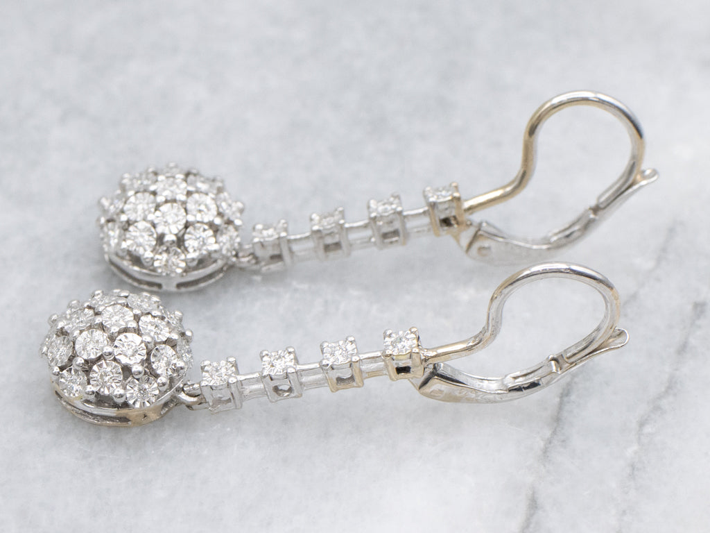 Diamond Cluster White Gold Sparkling Drop Earrings