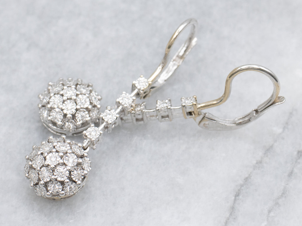 Diamond Cluster White Gold Sparkling Drop Earrings