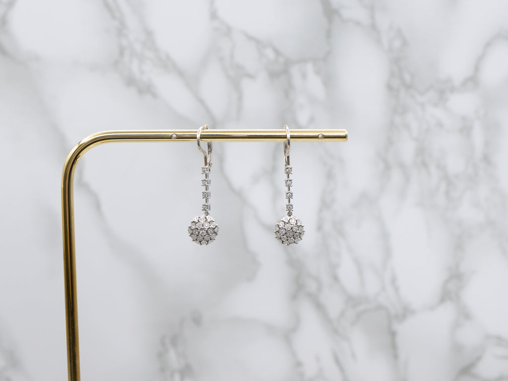 Diamond Cluster White Gold Sparkling Drop Earrings