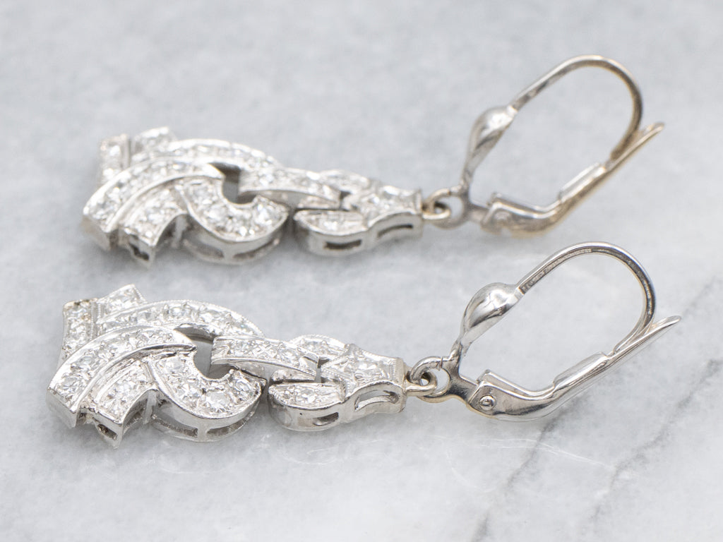 Retro Era White Gold Diamond Drop Earrings