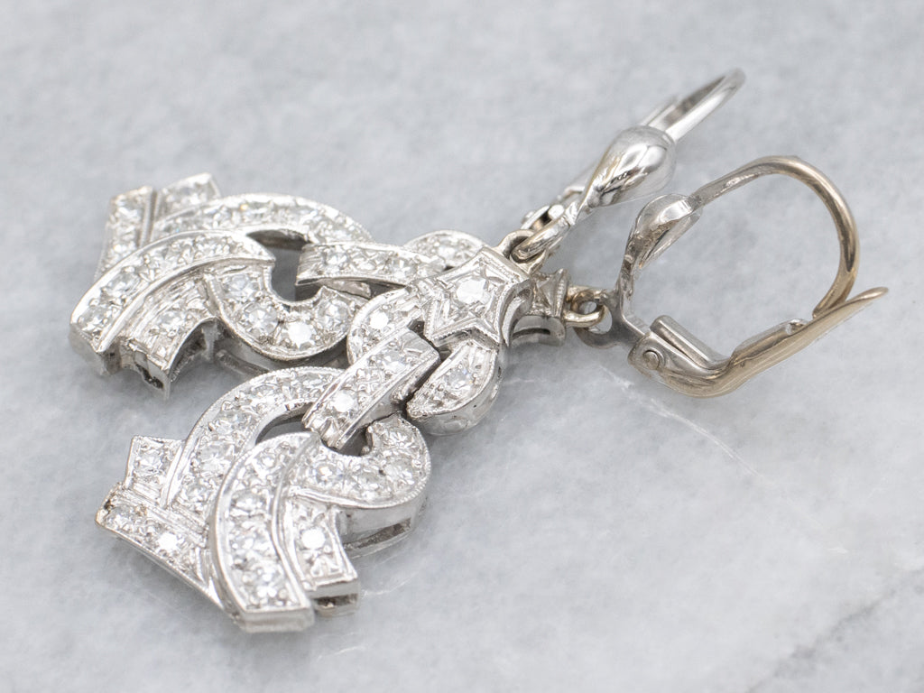 Retro Era White Gold Diamond Drop Earrings