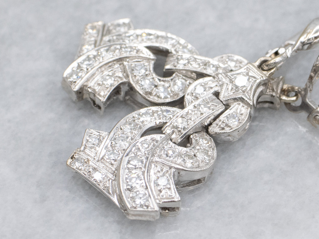 Retro Era White Gold Diamond Drop Earrings