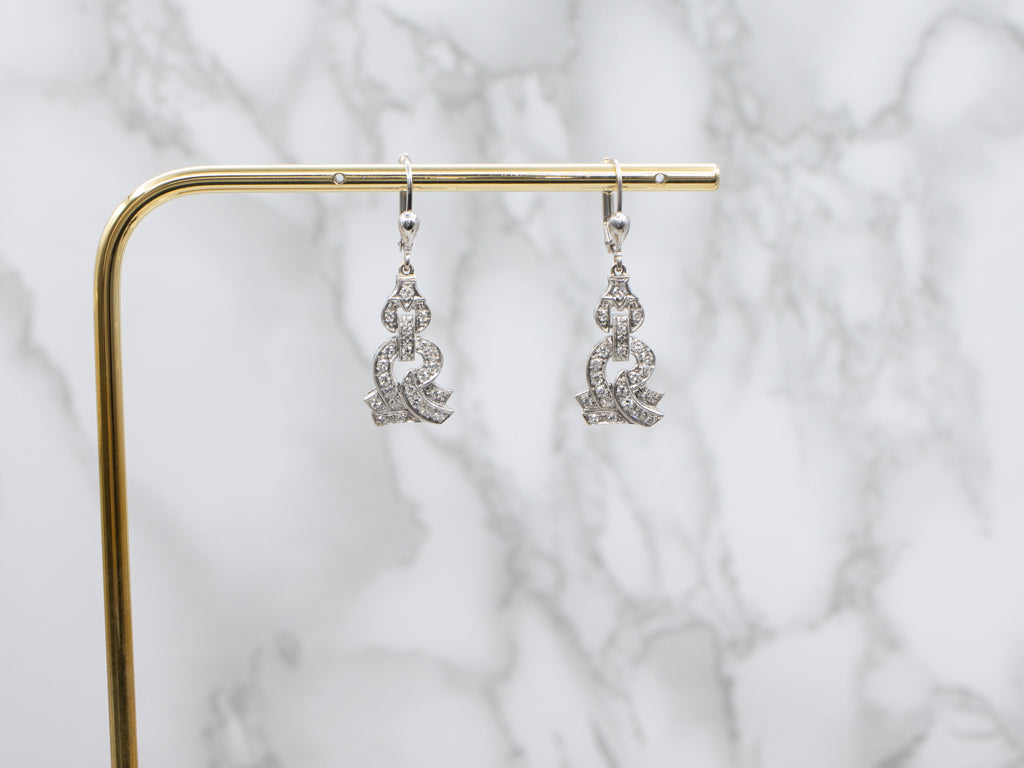 Retro Era White Gold Diamond Drop Earrings