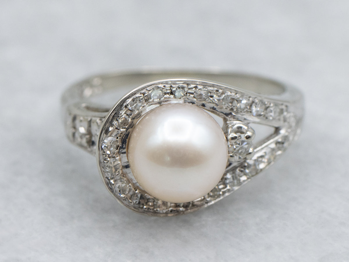 Vintage Pearl and Diamond Loop Ring
