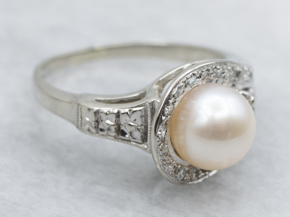 Vintage Pearl and Diamond Loop Ring