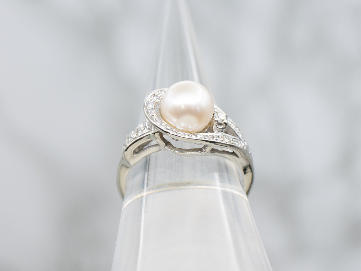 Vintage Pearl and Diamond Loop Ring