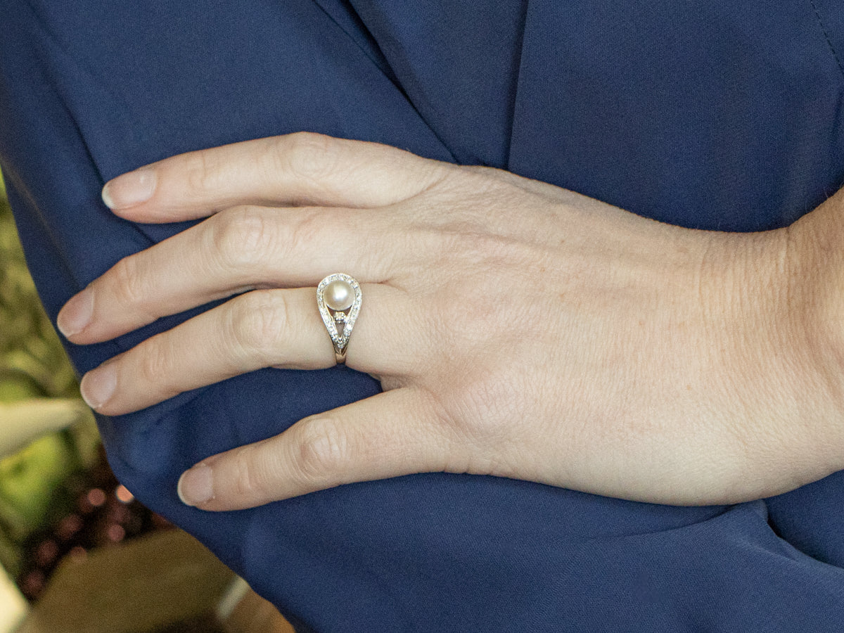 Vintage Pearl and Diamond Loop Ring