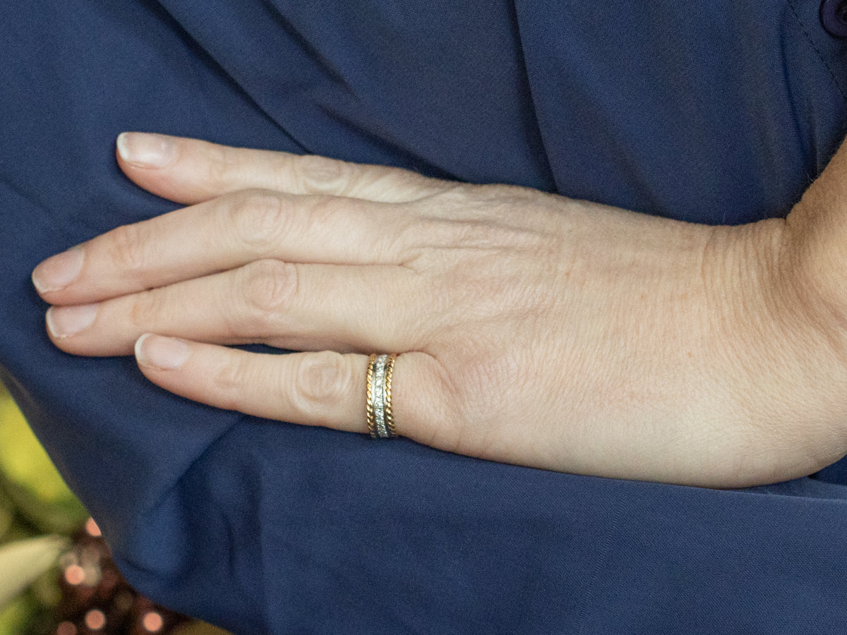 Platinum and Diamond Band with Gold Rope Twist Edging