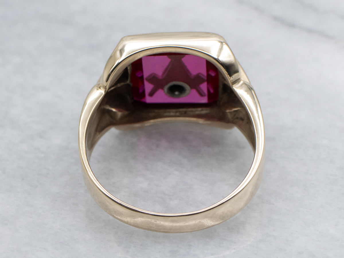 Men's Synthetic Ruby and Gold Vintage Masonic Ring