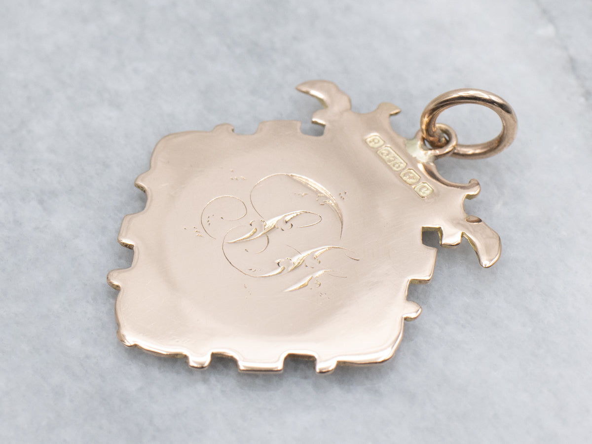 Antique Engraved Monogram "JR" Rose Gold Signet Shield Pendant