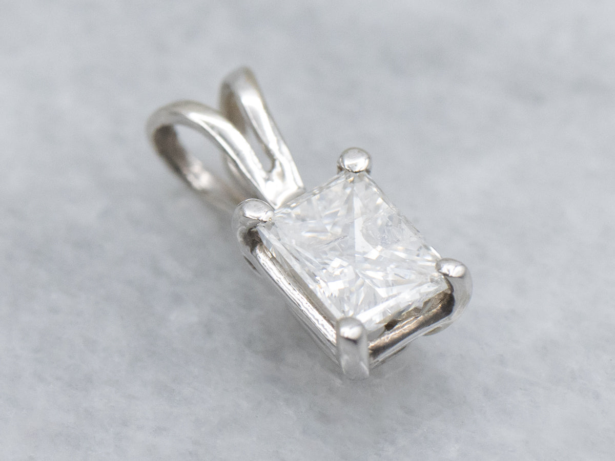 Radiant-Cut Diamond White Gold Solitaire Pendant