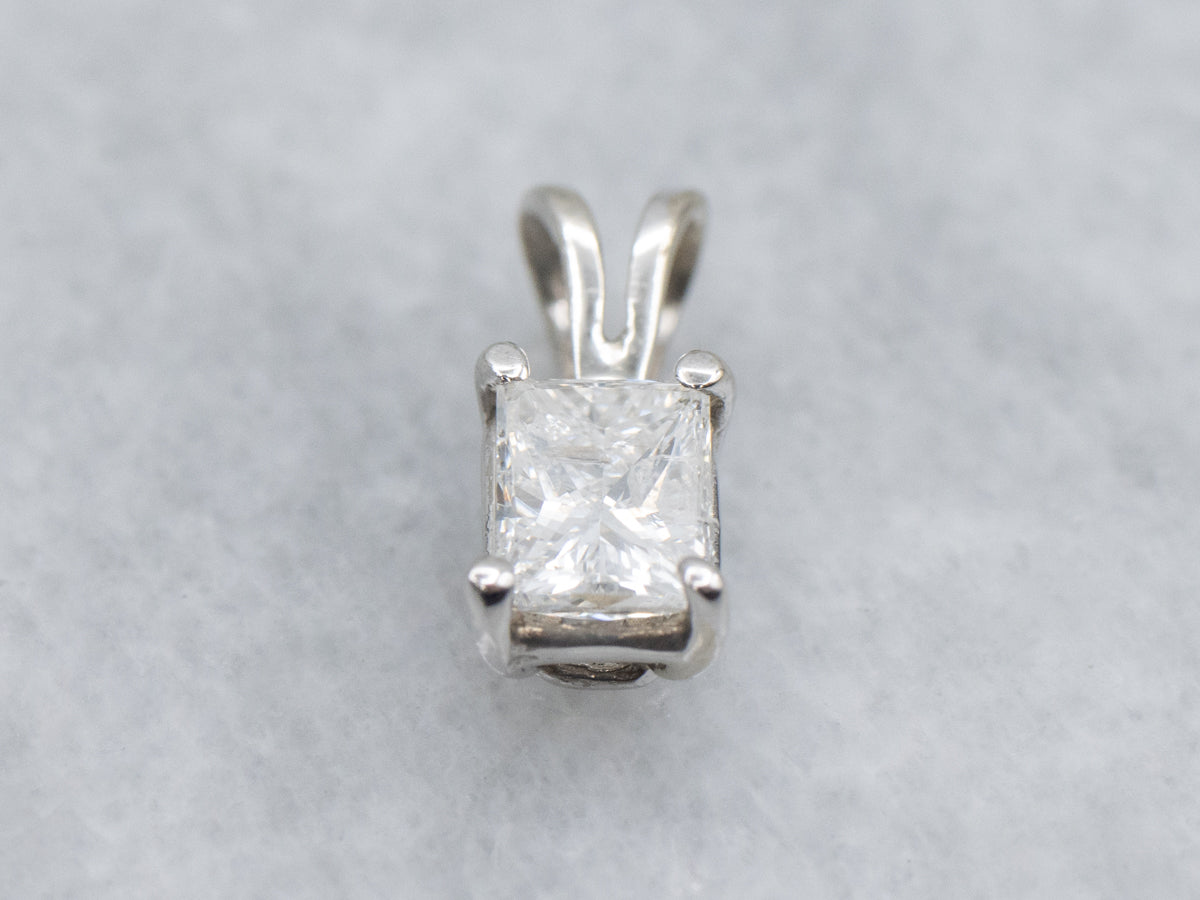Radiant-Cut Diamond White Gold Solitaire Pendant