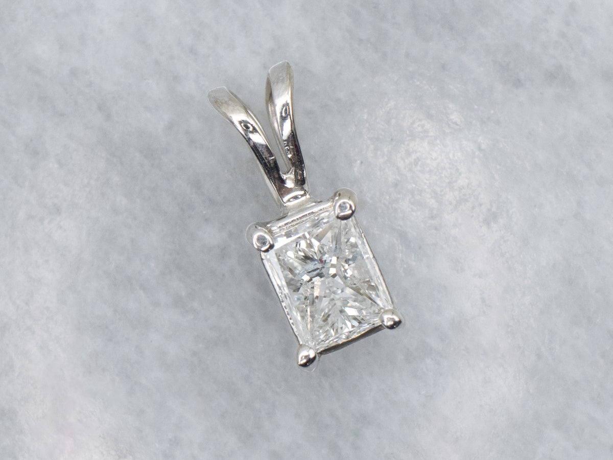 Radiant-Cut Diamond White Gold Solitaire Pendant