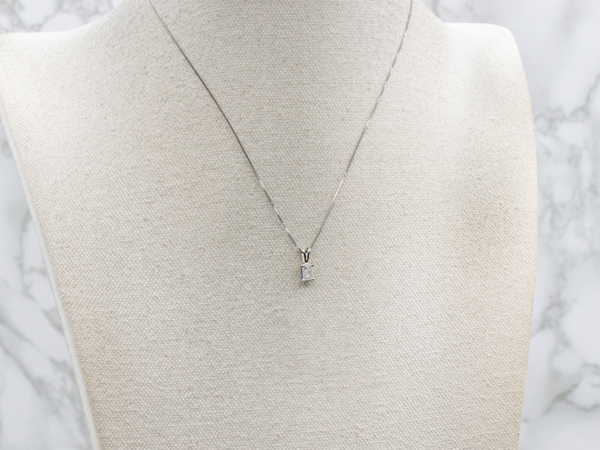 Radiant-Cut Diamond White Gold Solitaire Pendant