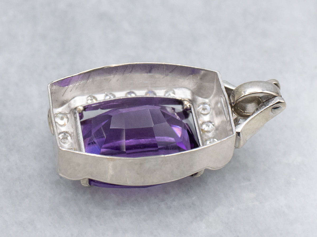 Retro Cushion-Cut Amethyst with Diamond Frame Watch Face Conversion Pendant