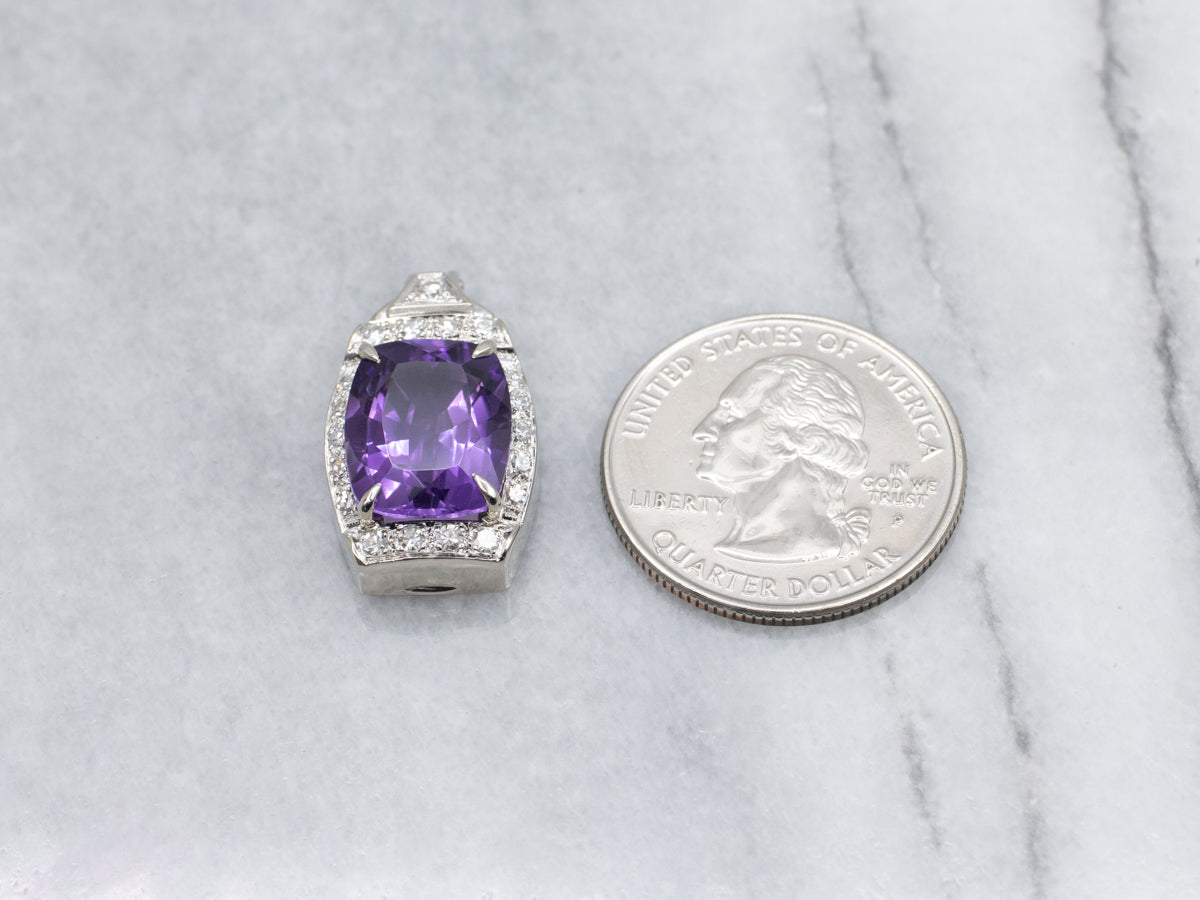 Retro Cushion-Cut Amethyst with Diamond Frame Watch Face Conversion Pendant