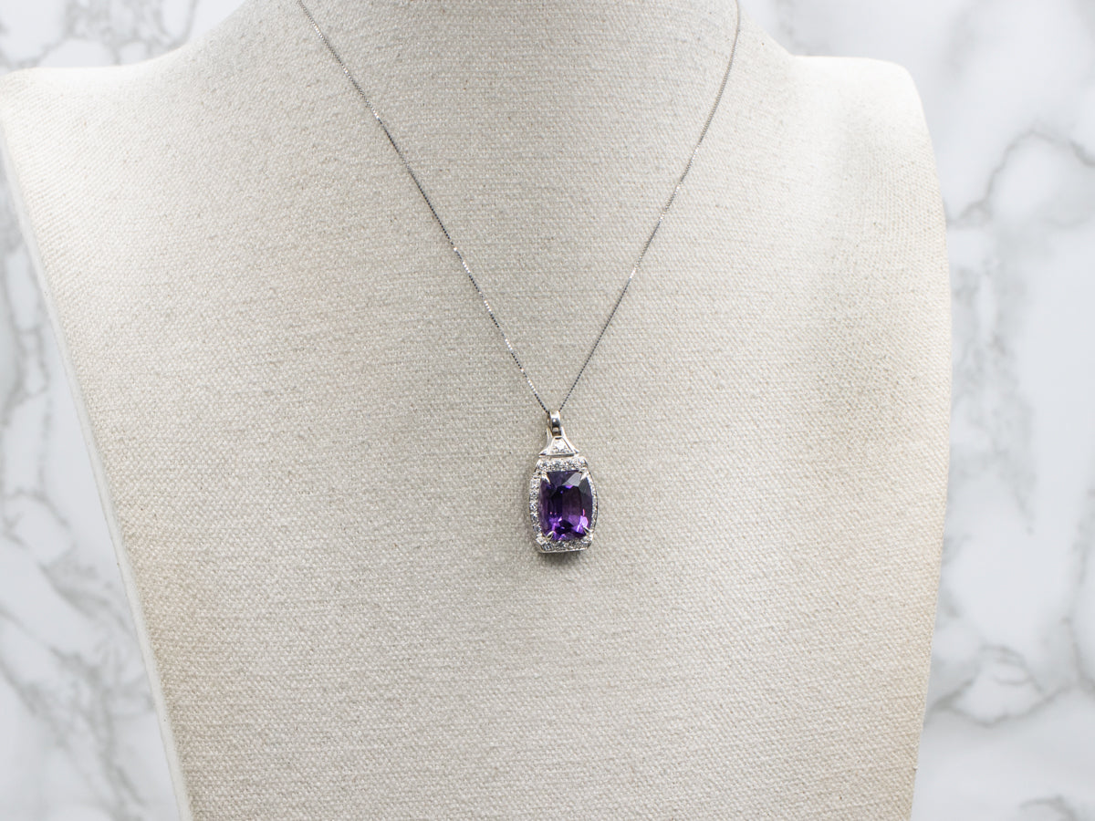 Retro Cushion-Cut Amethyst with Diamond Frame Watch Face Conversion Pendant