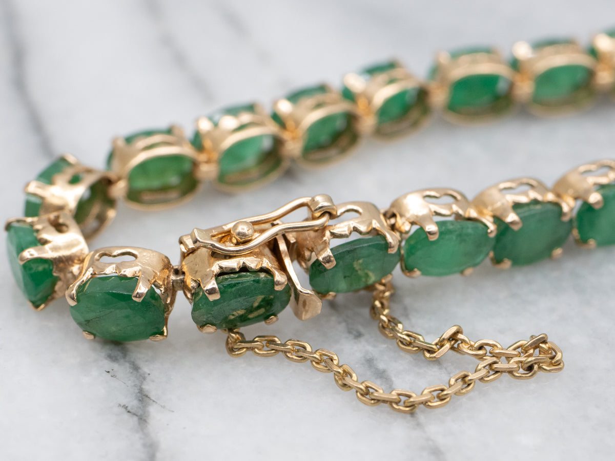 Yellow Gold and Emerald Gemstone Tennis Bracelet