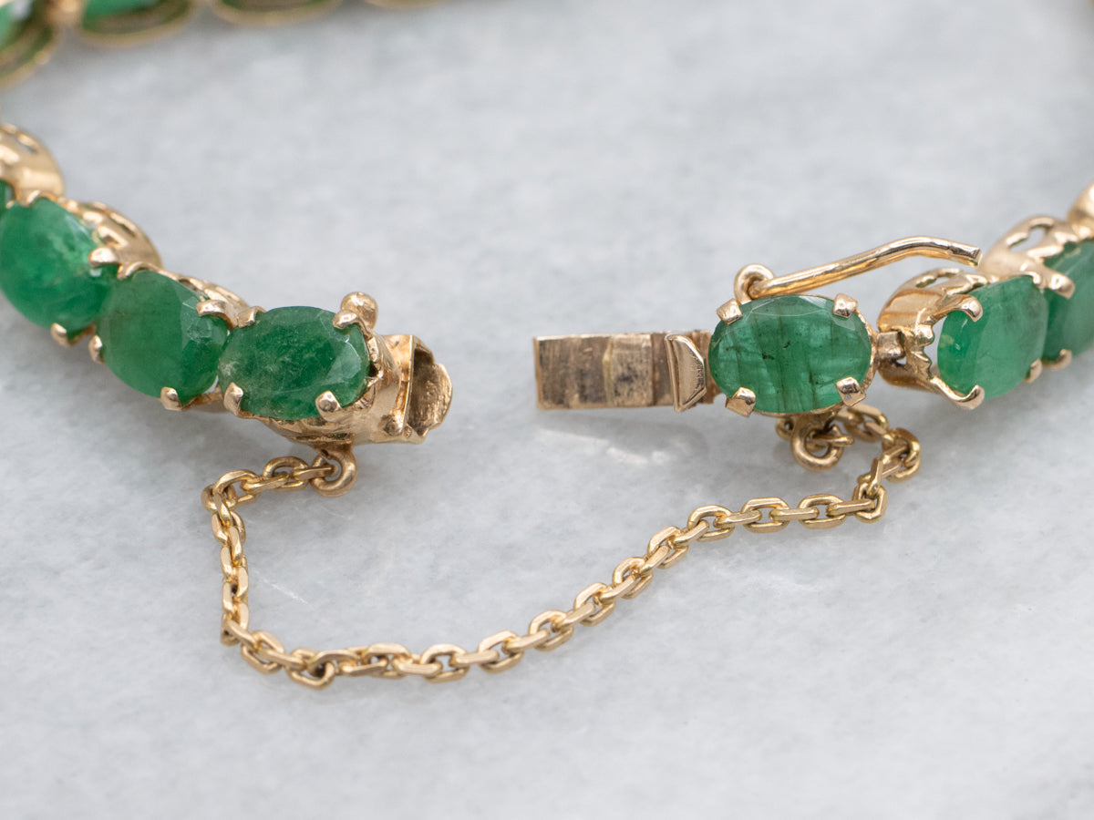 Yellow Gold and Emerald Gemstone Tennis Bracelet