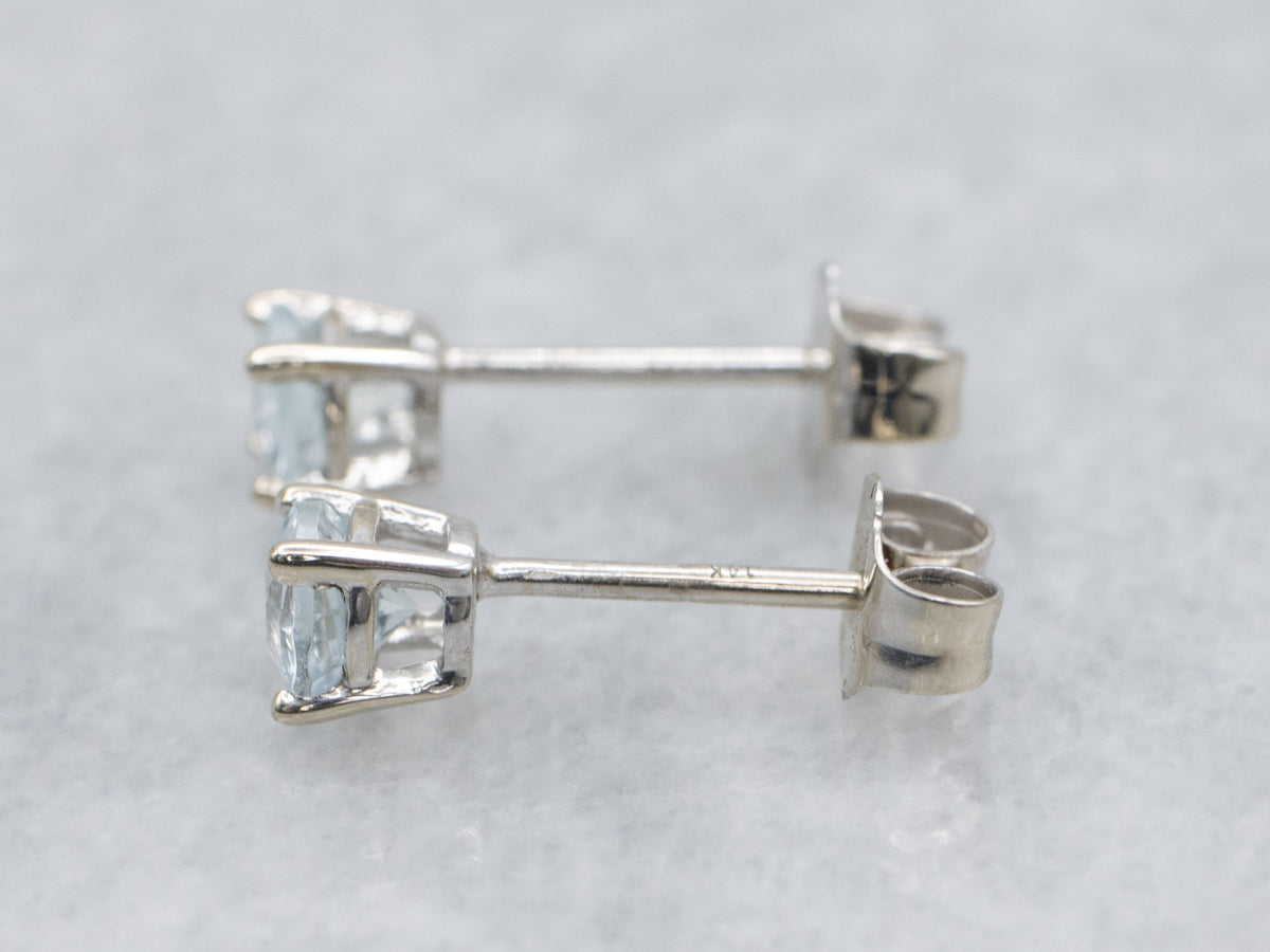 Round-Cut Aquamarine White Gold Stud Earrings