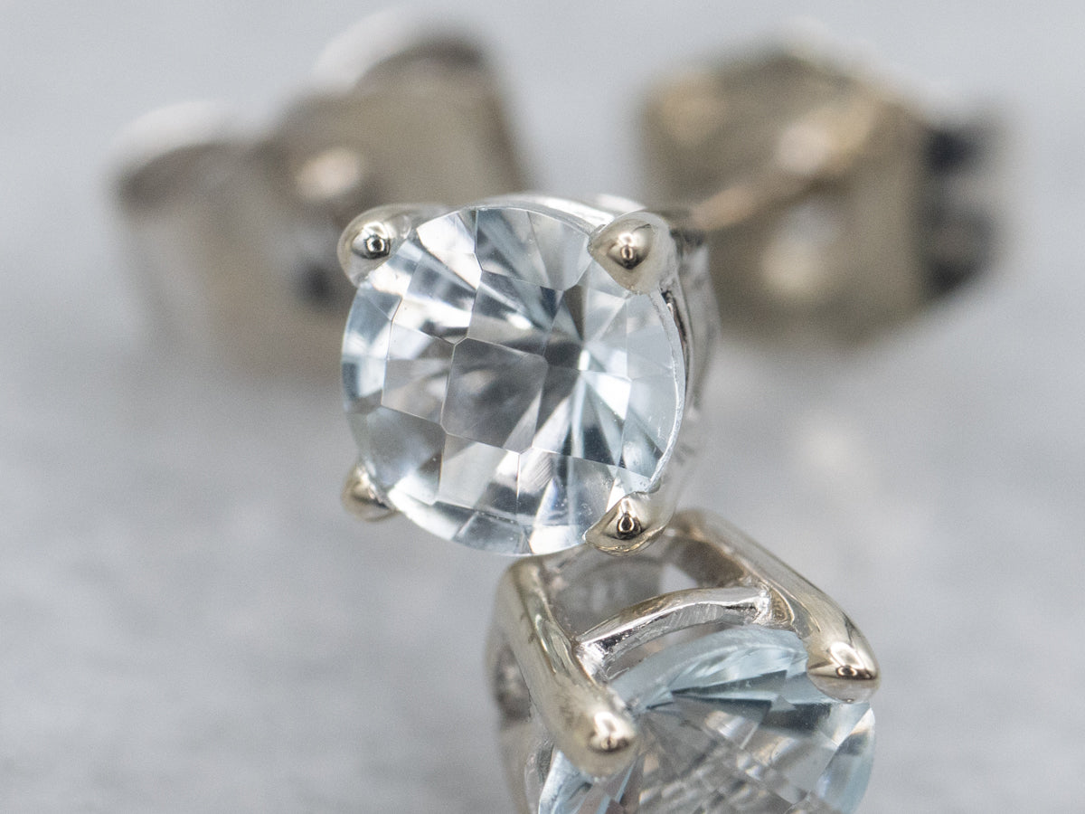 Round-Cut Aquamarine White Gold Stud Earrings