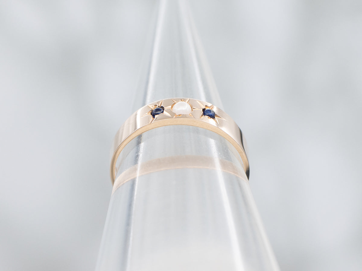Antique Faux Pearl and Sapphire Doublet Mini Gold Baptism Band