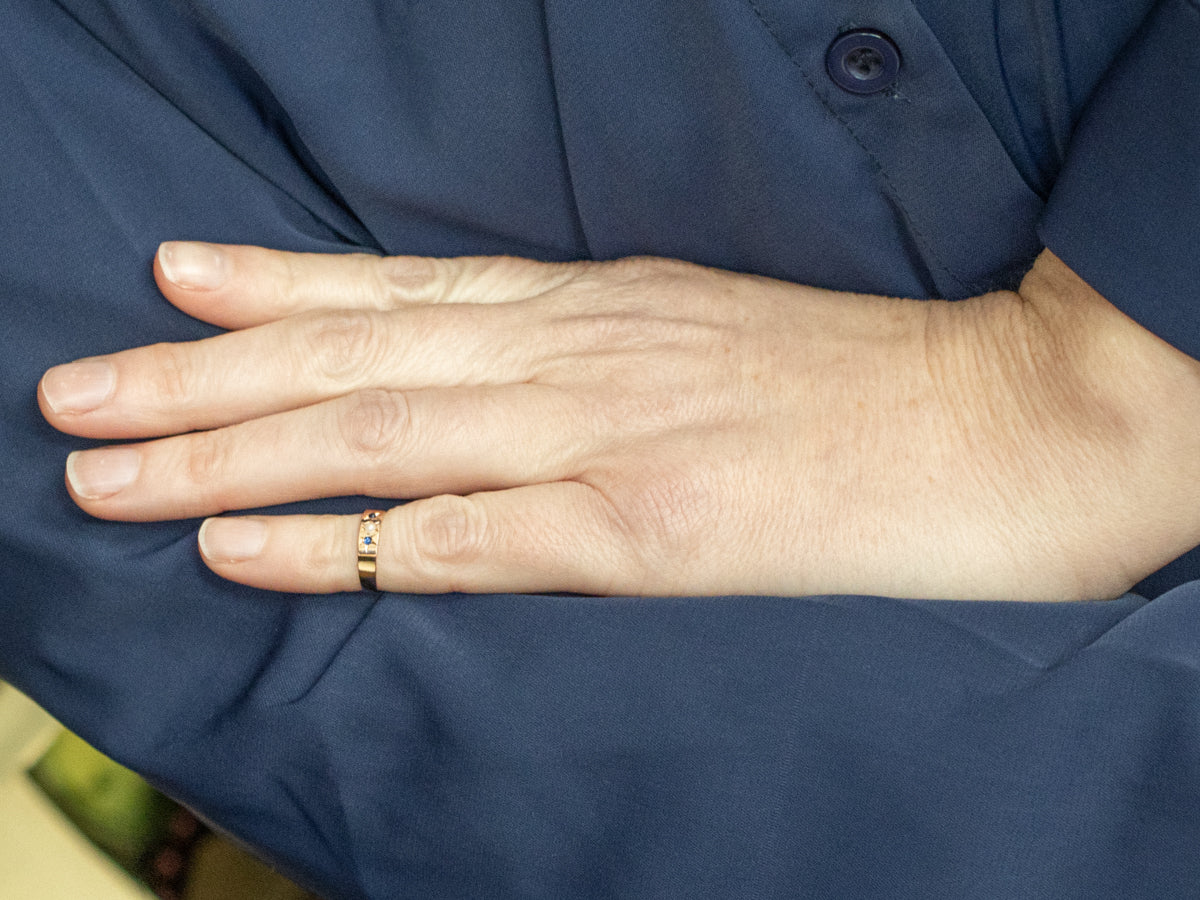 Antique Faux Pearl and Sapphire Doublet Mini Gold Baptism Band