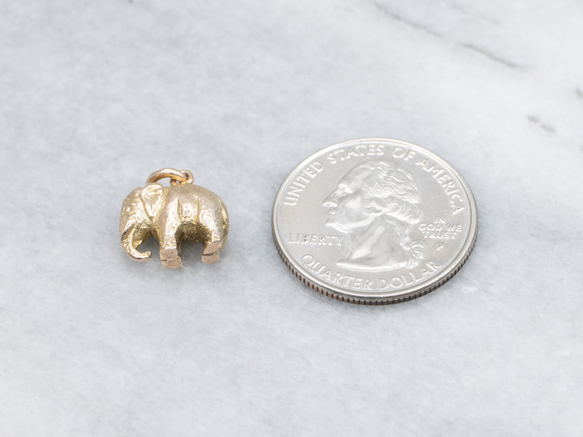 Textured Yellow Gold Vintage Elephant Charm Pendant