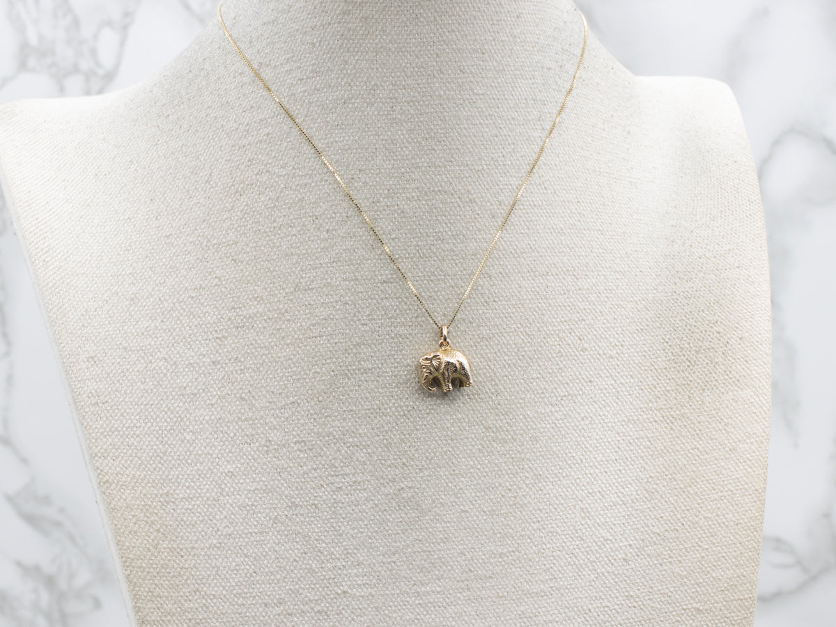 Textured Yellow Gold Vintage Elephant Charm Pendant