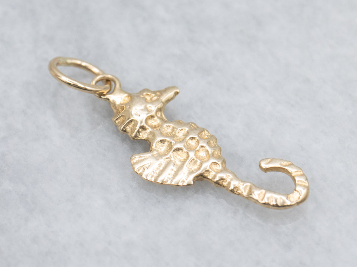 Detailed Yellow Gold Seahorse Charm Pendant