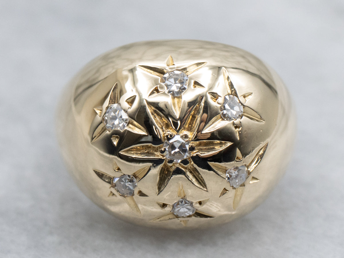 Diamond Starburst and Gold Domed Ring