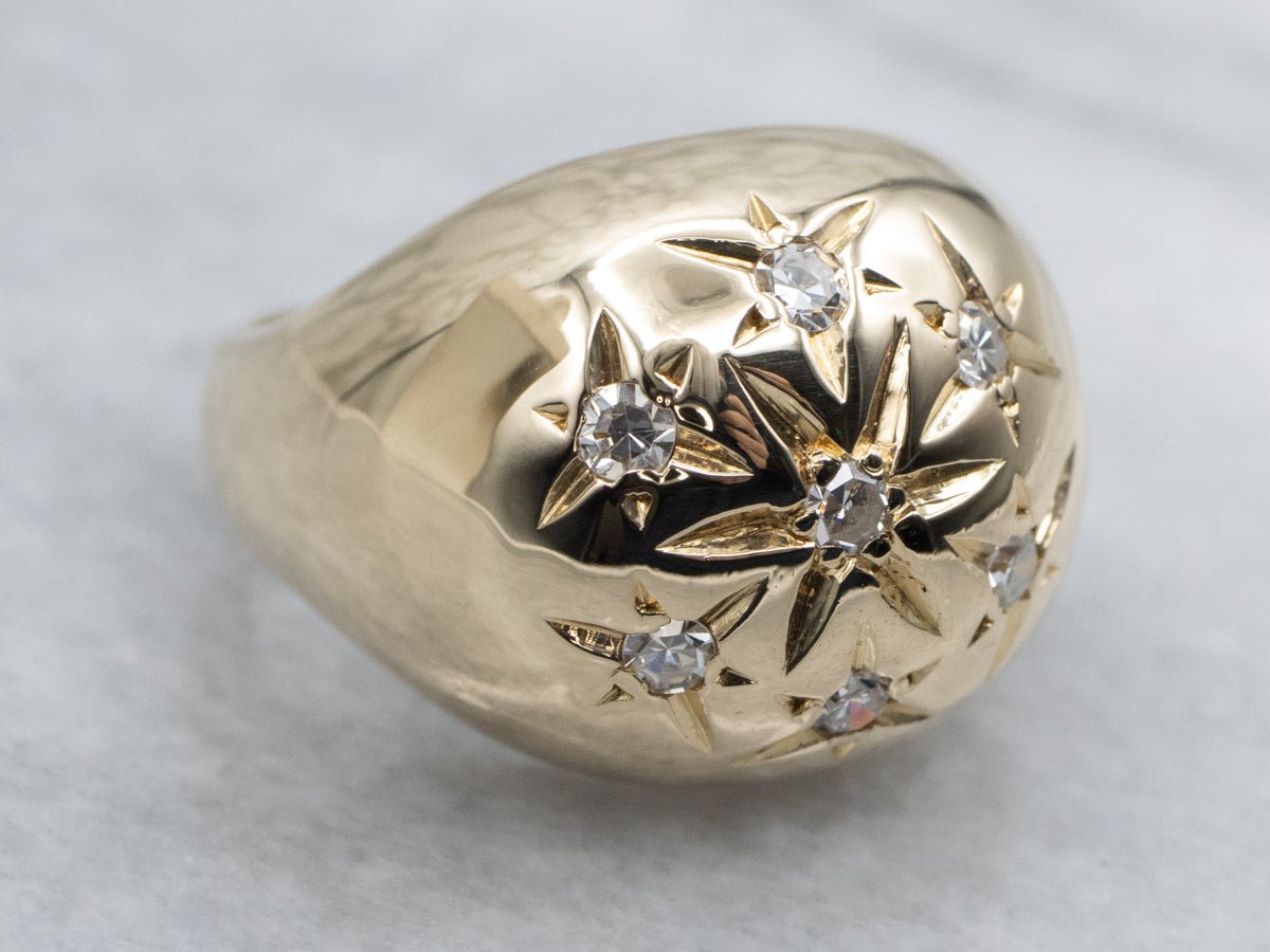 Diamond Starburst and Gold Domed Ring