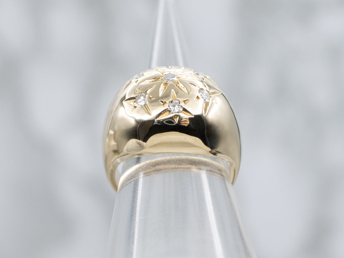 Diamond Starburst and Gold Domed Ring