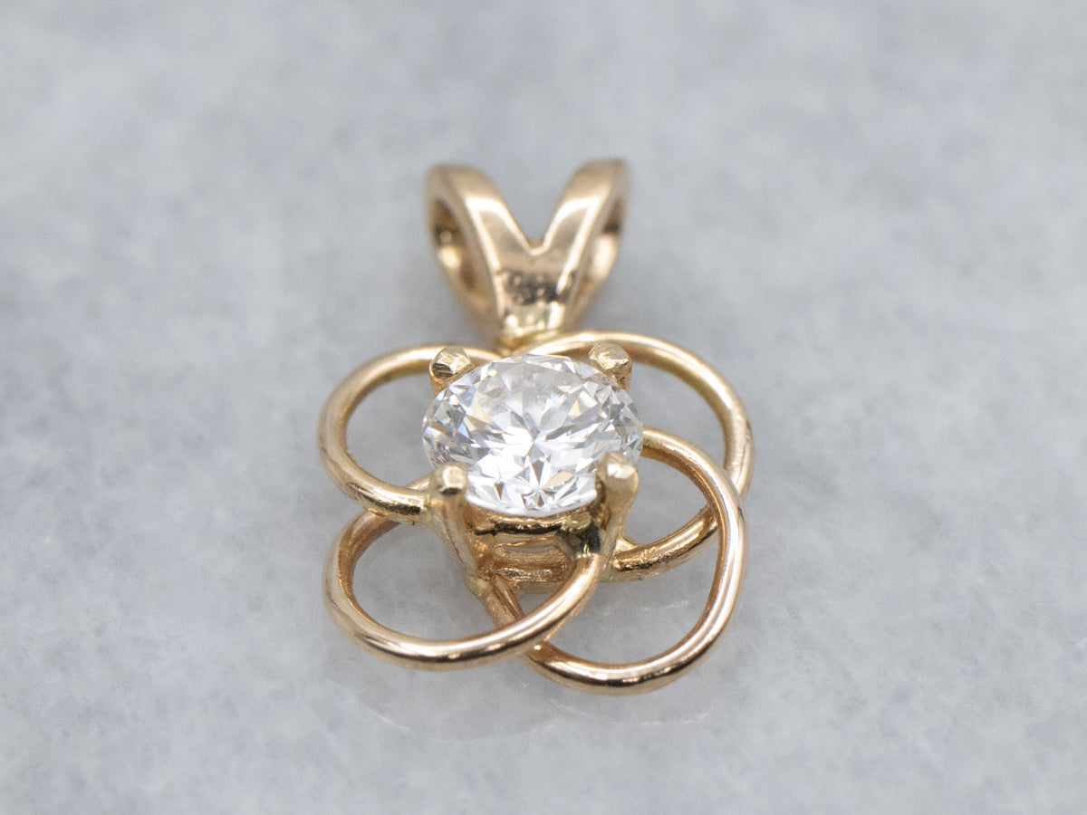 Looping Gold Round Brilliant Diamond Pendant