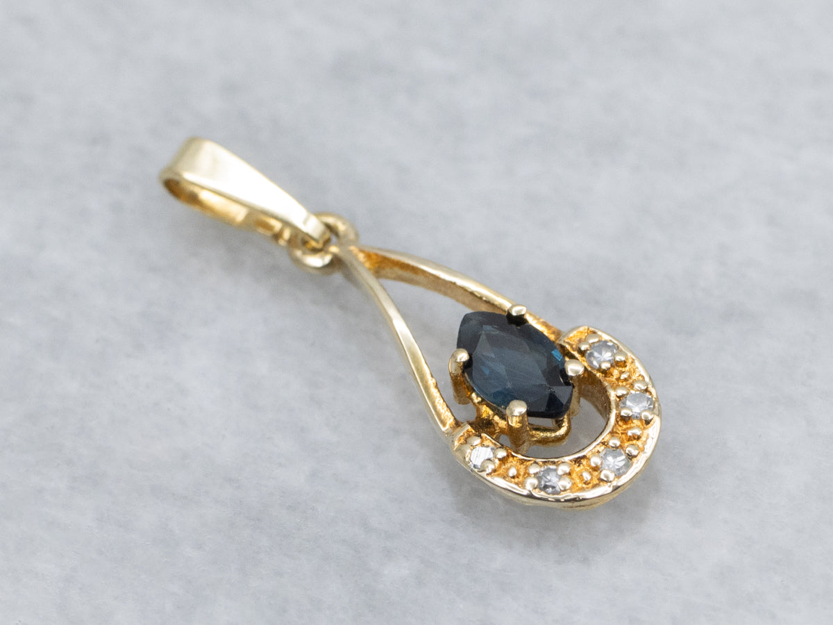 Marquise Sapphire and Diamond Gold Teardrop Pendant