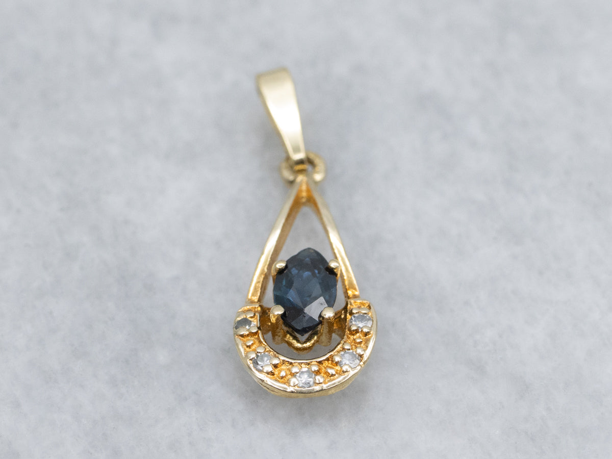 Marquise Sapphire and Diamond Gold Teardrop Pendant