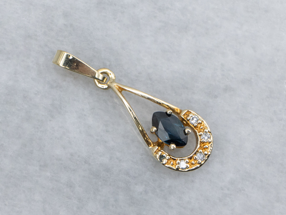 Marquise Sapphire and Diamond Gold Teardrop Pendant