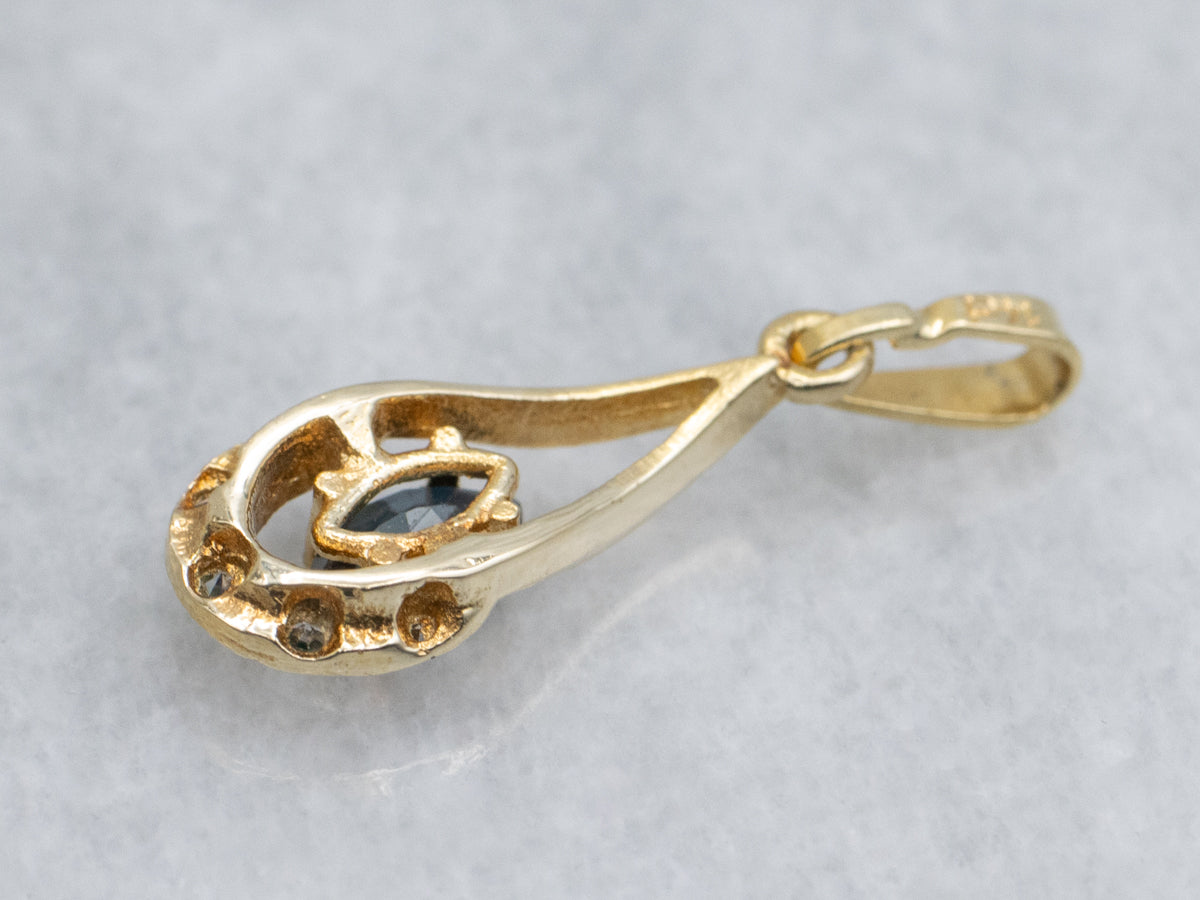 Marquise Sapphire and Diamond Gold Teardrop Pendant