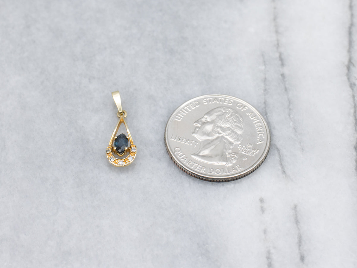 Marquise Sapphire and Diamond Gold Teardrop Pendant