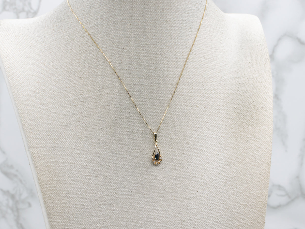 Marquise Sapphire and Diamond Gold Teardrop Pendant