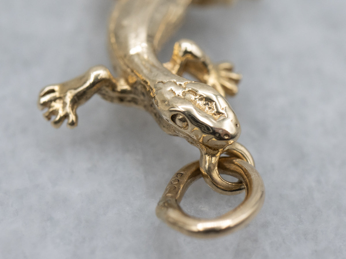 Detailed Yellow Gold Lizard Charm Pendant