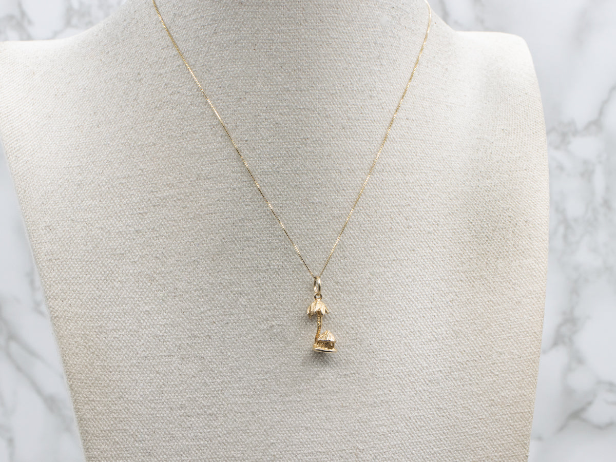 Hut and Palm Tree Yellow Gold Charm Pendant