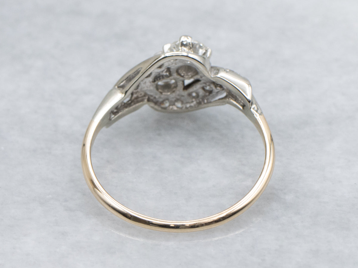 Double Diamond and Twisting Diamond Accent Two Tone Engagement Ring